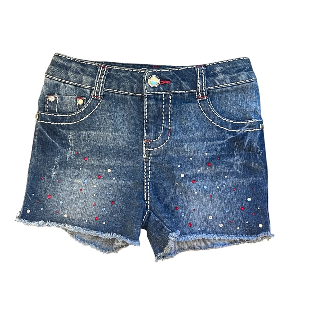 Xhilaration Blue Denim Shorts with Colorful Dots